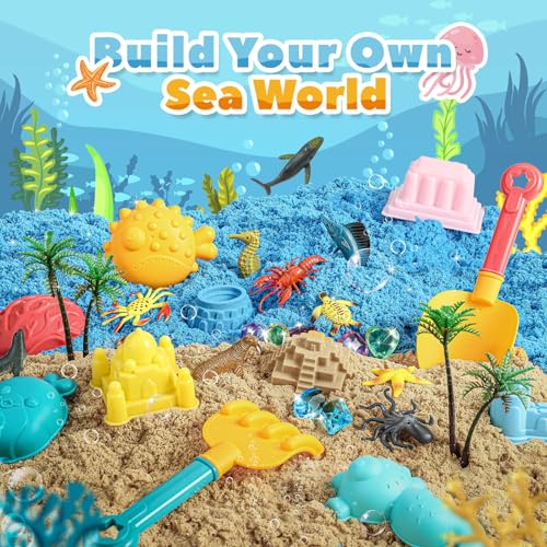 FRUSE Ocean Sensory Bin,Play Sand Art Kit with 2.2lbs Play Sand,12 Sea Animal Toys,Sand Molds,Role Play Beach Toy Sandbox Toys for Toddlers 3 4 5 6 7 - Image 2