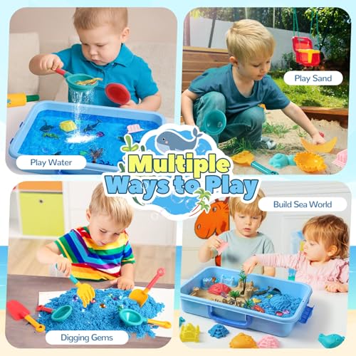 FRUSE Ocean Sensory Bin,Play Sand Art Kit with 2.2lbs Play Sand,12 Sea Animal Toys,Sand Molds,Role Play Beach Toy Sandbox Toys for Toddlers 3 4 5 6 7 - Image 3