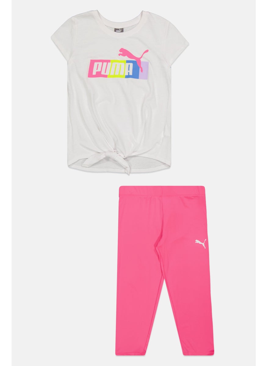 PUMA Kids Girl 2 Pieces Sportwear Fit Top And Bottom Set, White/Pink  - Image 1