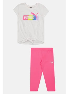 PUMA Kids Girl 2 Pieces Sportwear Fit Top And Bottom Set, White/Pink  - Image 1
