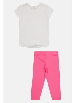 PUMA Kids Girl 2 Pieces Sportwear Fit Top And Bottom Set, White/Pink  - Image 2