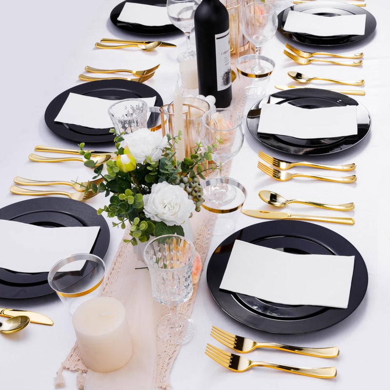 Bestluck 100PCS Black Plastic Plates, Black Disposable Plates for 50 Guests, 50 Dinner Plates 10.25 inch and 50 Dessert Plates 7.5 inch for Party, Graduation, Wedding - Image 3
