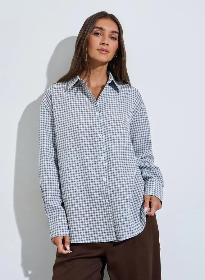 ستايلي Blue Checked Long Sleeves Oversized Shirt