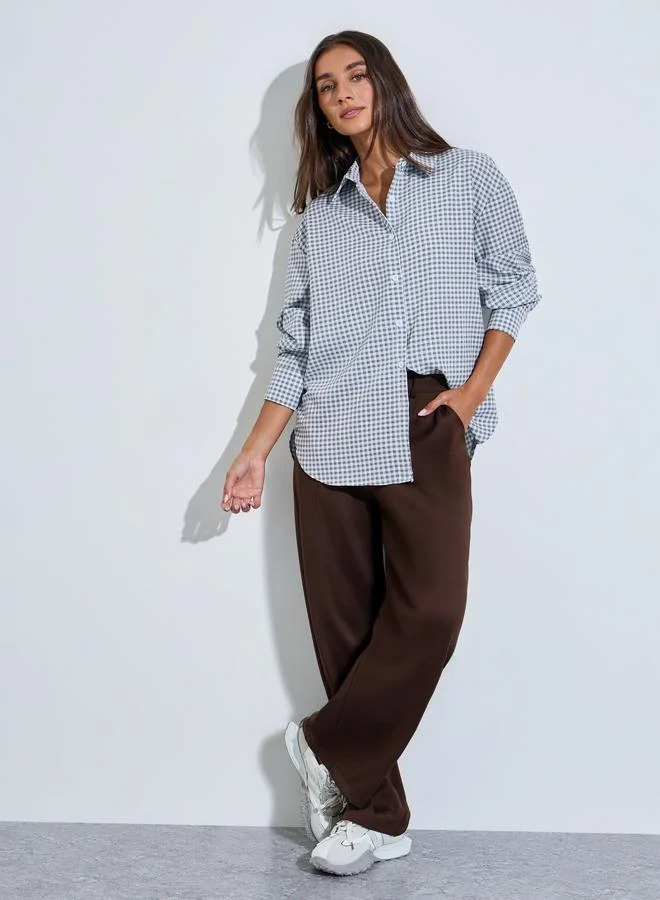ستايلي Blue Checked Long Sleeves Oversized Shirt