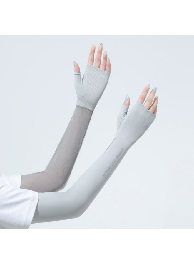 Summer Driving Sun Protection Gloves Women's Half Finger Long Ice Thin Silk Sunscreen Sleeve Covers Cycling Sport Arm Protector - Image 2