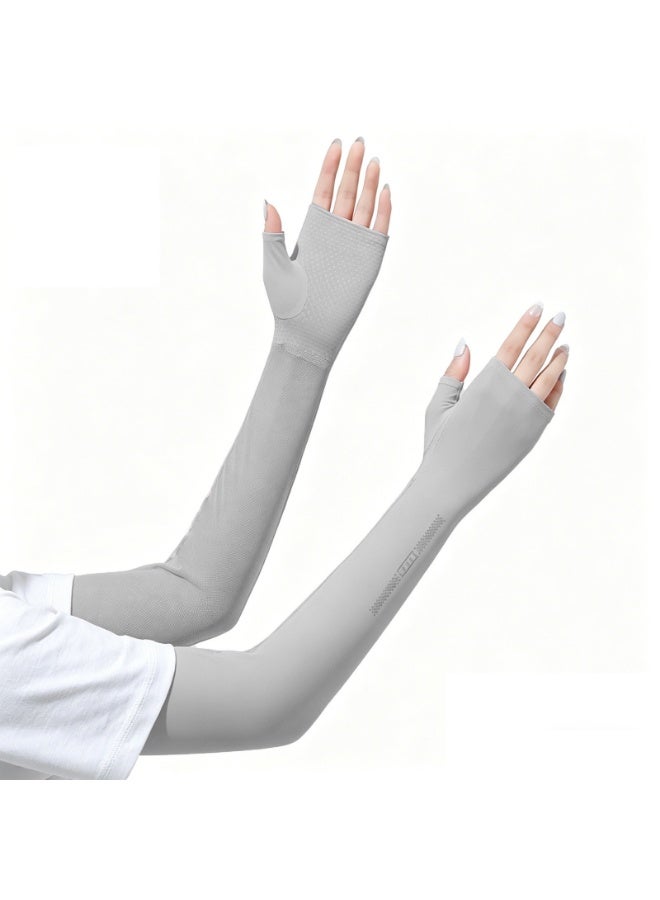 Summer Driving Sun Protection Gloves Women's Half Finger Long Ice Thin Silk Sunscreen Sleeve Covers Cycling Sport Arm Protector - Image 1