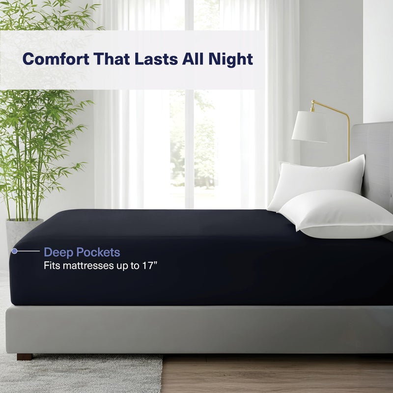 Kickoff Home Kickoff Viscose Bamboo Fitted Sheet Queen Size, 100% Organic Cooling Sheets Fitted ONLY Viscose Bamboo Sheets Queen Size Bed Sheet for Hot Sleepers, Extra Deep Pocket, 4 Corner Strap (Q, Onyx Black) - Image 4