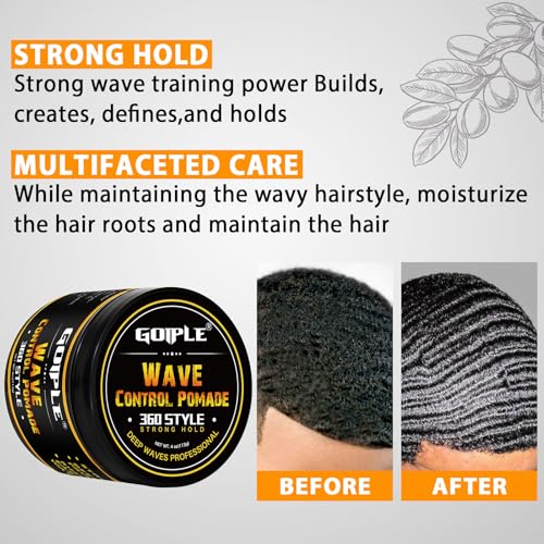 Goiple Natural Wave Pomade for Men Strong Hold, Easy Wash 360 Wave Training Hair Cream, Waves Grease for Men Promotes Layered Waves, Moisture, Control and Silky Shine with Rosemary Oil for Hair Growt Set - Image 4
