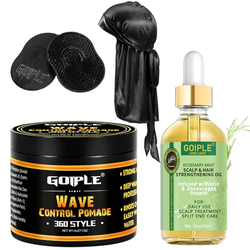 Goiple Natural Wave Pomade for Men Strong Hold, Easy Wash 360 Wave Training Hair Cream, Waves Grease for Men Promotes Layered Waves, Moisture, Control and Silky Shine with Rosemary Oil for Hair Growt Set - Image 1