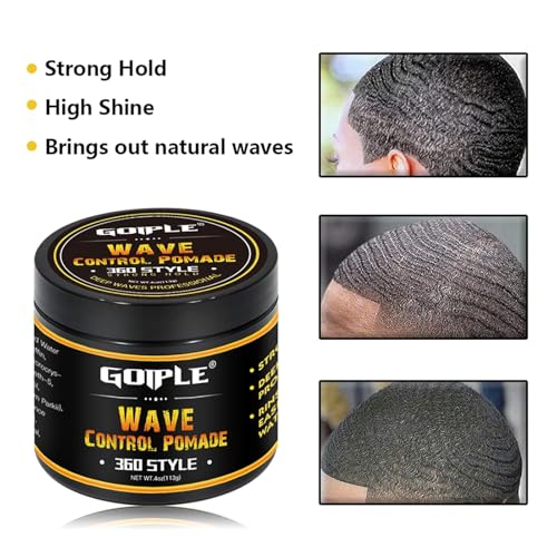 Goiple Natural Wave Pomade for Men Strong Hold, Easy Wash 360 Wave Training Hair Cream, Waves Grease for Men Promotes Layered Waves, Moisture, Control and Silky Shine with Rosemary Oil for Hair Growt Set - Image 3