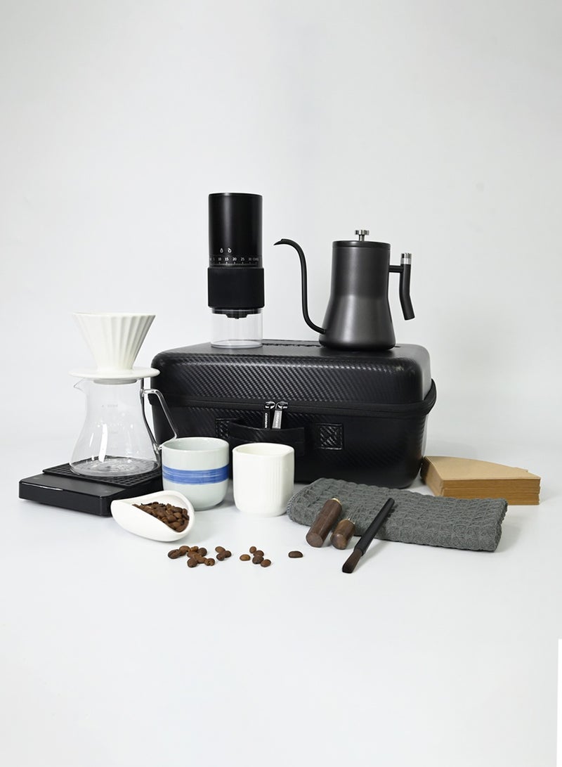 CHOIWIN V60 Coffee Maker Set, 12 Piece Electric Grinder  Coffee Drip Set, Coffee Maker Set with Carbon Fiber Tote, Automatic Brew Coffee Maker Set with Coffee Scale, Coffee Pot, Coffee Filter for Coffee Lovers  - Image 4
