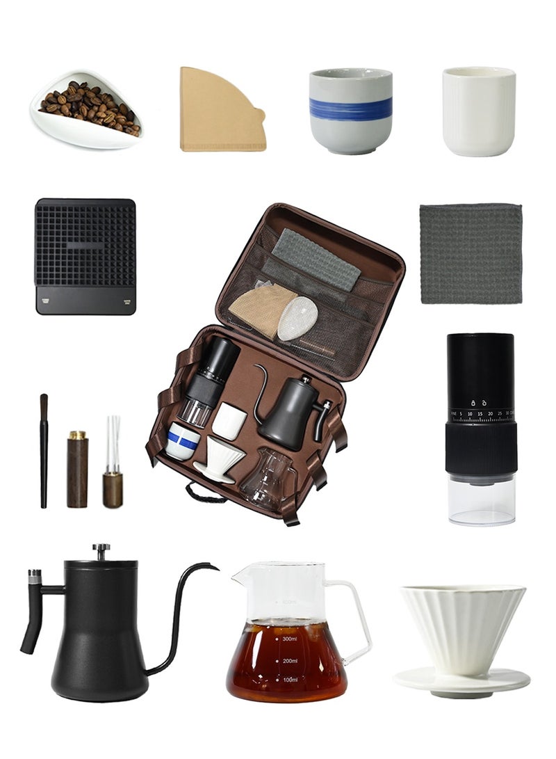 CHOIWIN V60 Coffee Maker Set, 12 Piece Electric Grinder  Coffee Drip Set, Coffee Maker Set with Carbon Fiber Tote, Automatic Brew Coffee Maker Set with Coffee Scale, Coffee Pot, Coffee Filter for Coffee Lovers  - Image 2