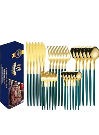 30 PCS Stainless Steel Flatware Set, Cutlery Service for 6,Mirror Polished Green Handle Tableware Set Knife Fork And Spoon For Home & Restaurant - pzsku/Z889BB10A3B8A68348103Z/45/_/1700296486/a4edb409-6f81-4ad0-bbbe-9913fefffadc