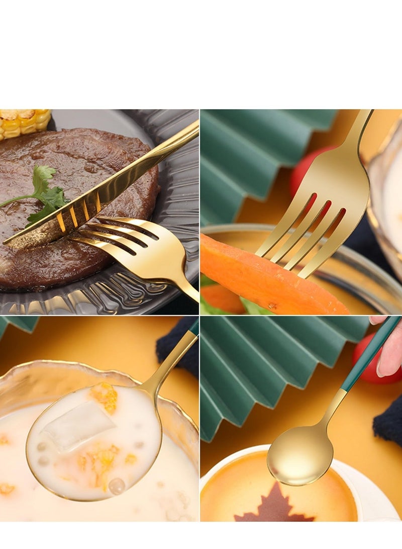 30 PCS Stainless Steel Flatware Set, Cutlery Service for 6,Mirror Polished Green Handle Tableware Set Knife Fork And Spoon For Home & Restaurant