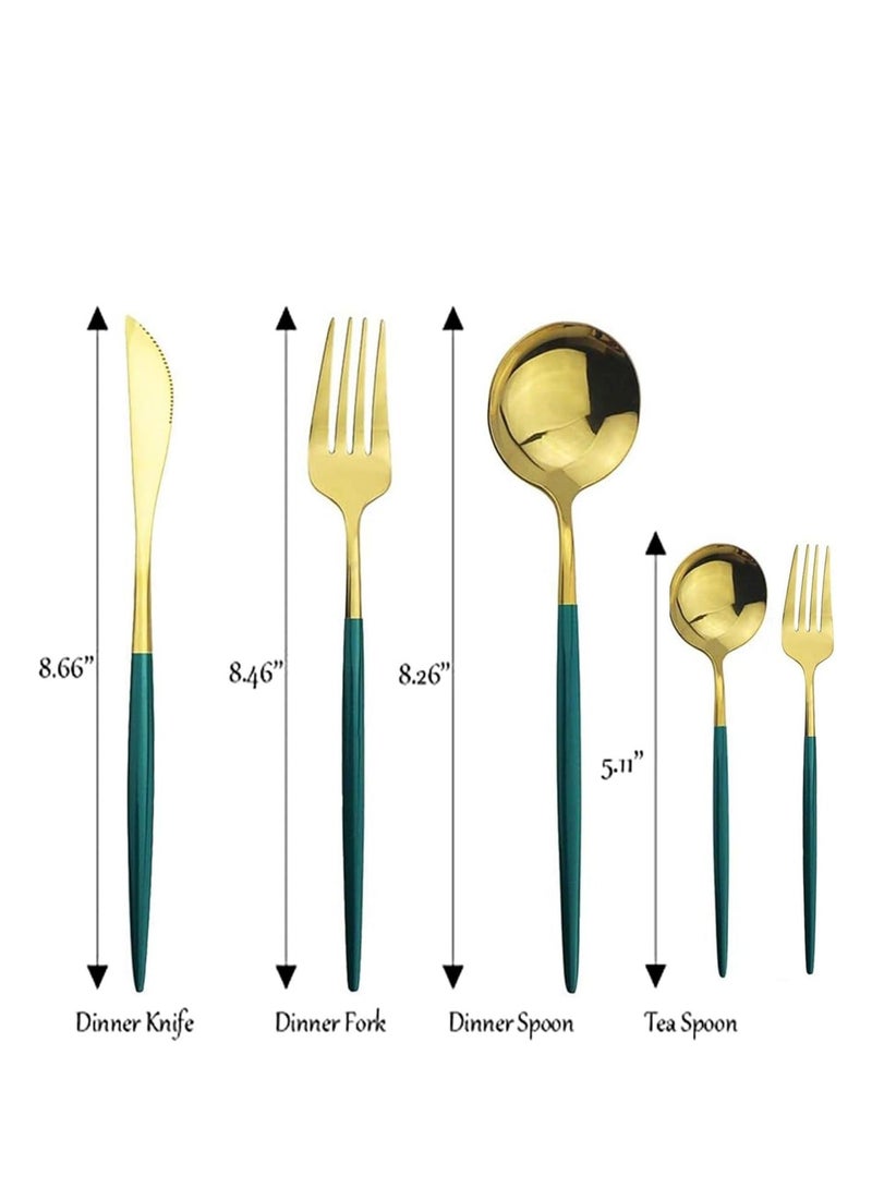 30 PCS Stainless Steel Flatware Set, Cutlery Service for 6,Mirror Polished Green Handle Tableware Set Knife Fork And Spoon For Home & Restaurant