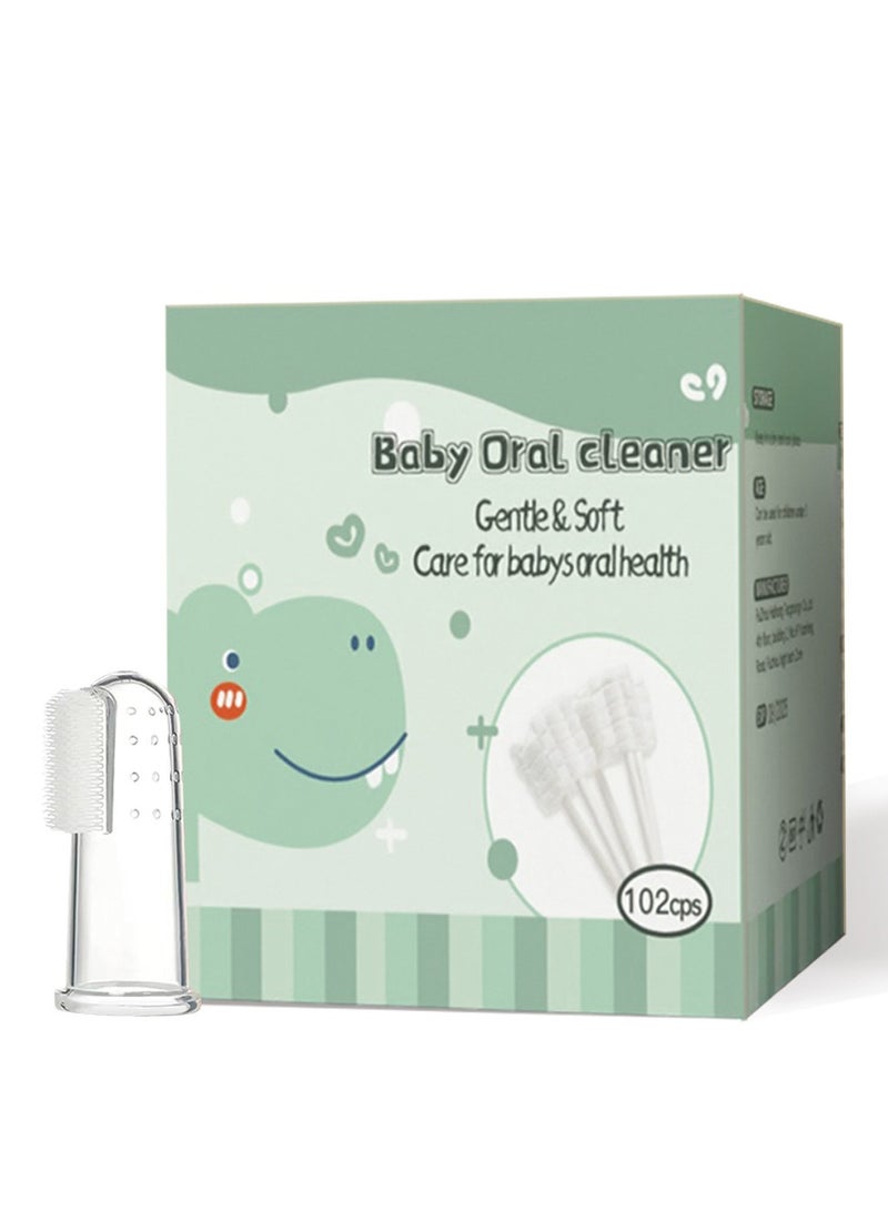 مومو بير مامو بير منظف لسان الاطفال، فرشاة اسنان للاطفال، منظف لثة مطور مع مقبض ورقي للاطفال، فرشاة اسنان ناعمة من الشاش الناعم، عصا تنظيف الفم لحديثي الولادة، العناية بالأسنان للاطفال من عمر 0-36 شهر [120 - Image 1