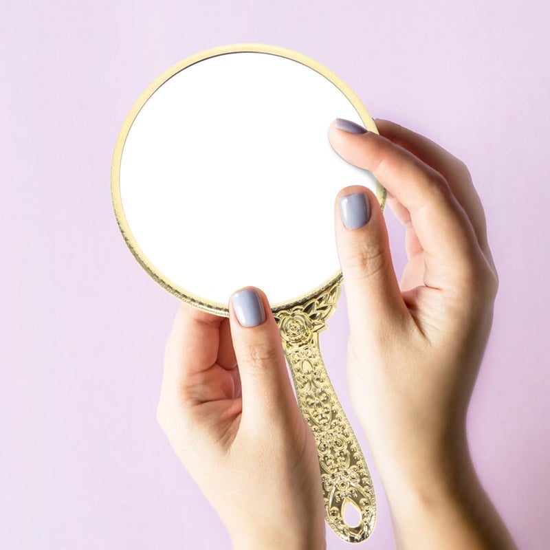 GALPADA 2pcs Vintage Round Handheld Makeup Mirrors with Decorative Rose Gold and Gold Handles, Portable Cosmetic Mirrors for Travel and Personal Beauty Use - Image 4