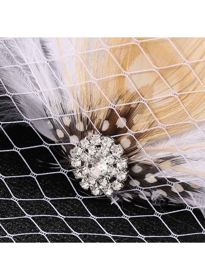 GENBREE Enbree Flapper Headband Wedding White Feather Hair Clip Rhinestone Gatsby Feather Headpiece Mesh Cocktail Hair Accessories For Women And Girls  - Image 5