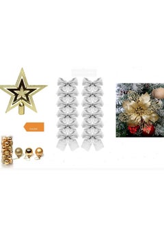 ACLIX Christmas Decorative Accessories Pack Of Four Christmas Tree Ornaments Decor Included 24 Pcs Of Gold Ball 1 Tree Top Star 12 Pieces Of Bow And 1 Hollow Glitter Flower Gold  - Image 1