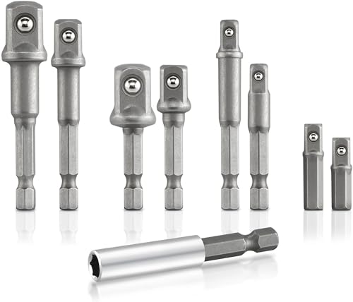 NEIKO 00257 Socket Adapter Extension DrillBit Set Includes 14 38 and 12Inch Drives Made with CrV Steel 9Piece Extension Set Includes a Magnetic Bit Holder - Image 1