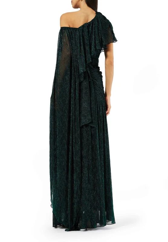 Amri Asymmetric Gathered Cape with Ruched Dropped Waist Dress