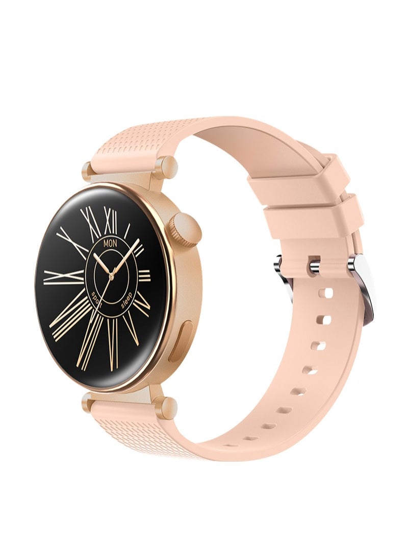 HEATZ 1.32'' AMOLED Smart Watch, Blood Pressure Watches for Women, IP68 Waterproof Heart Rate Monitor Blood Oxygen Tracking, Comes with a Gold Metal Strap and a Pink Silicone Strap & Brown lather strap Queens Edition  - Image 2