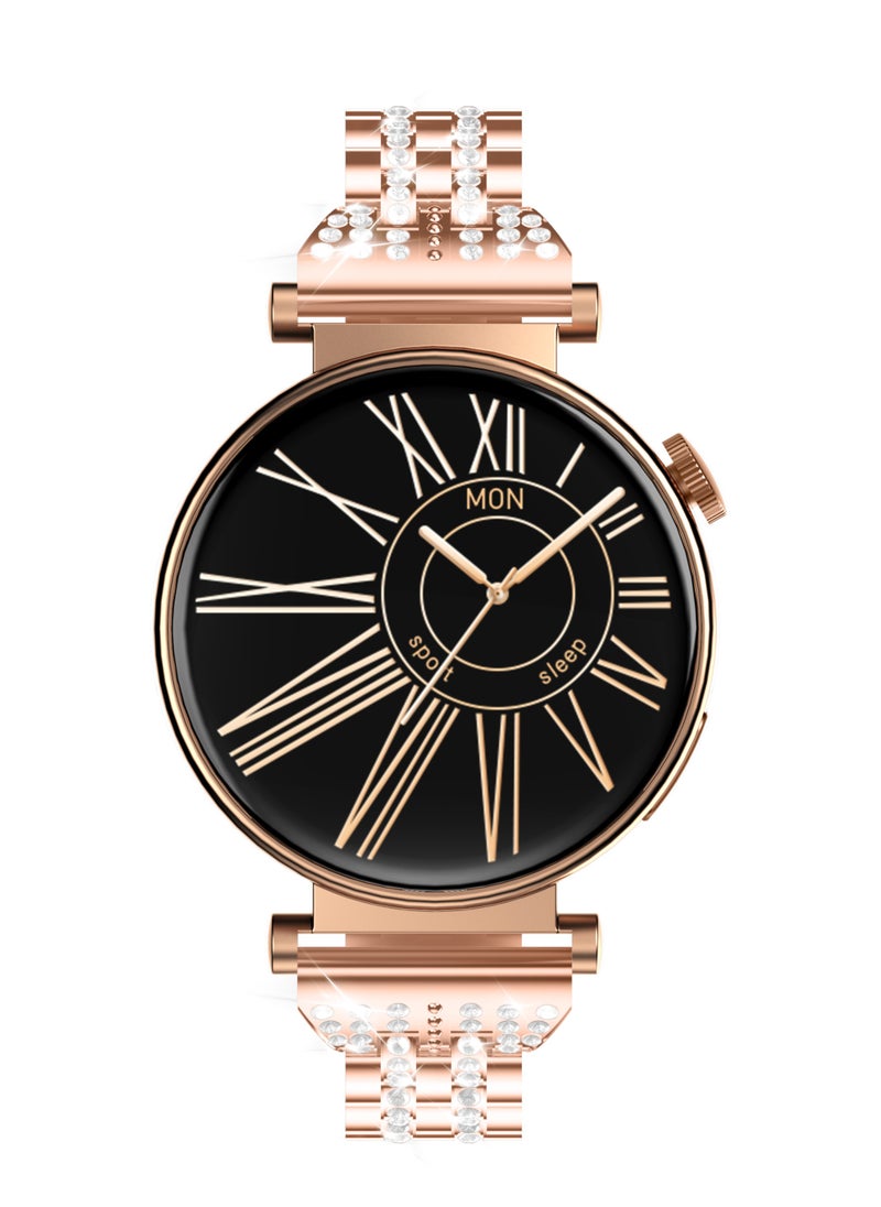 HEATZ 1.32'' AMOLED Smart Watch, Blood Pressure Watches for Women, IP68 Waterproof Heart Rate Monitor Blood Oxygen Tracking, Comes with a Gold Metal Strap and a Pink Silicone Strap & Brown lather strap Queens Edition  - Image 3