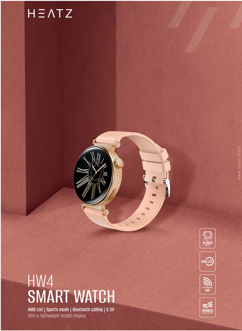 HEATZ 1.32'' AMOLED Smart Watch, Blood Pressure Watches for Women, IP68 Waterproof Heart Rate Monitor Blood Oxygen Tracking, Comes with a Gold Metal Strap and a Pink Silicone Strap & Brown lather strap Queens Edition  - Image 4