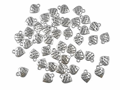 ALIMITOPIA 100pcs Made with Love Lettering Charm Peach Heart Shape Double-side pendant for DIY Bracelet Necklace Jewelry Making Findings(Silver Tone) - Image 3