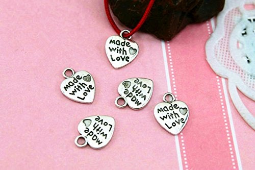 ALIMITOPIA 100pcs Made with Love Lettering Charm Peach Heart Shape Double-side pendant for DIY Bracelet Necklace Jewelry Making Findings(Silver Tone) - Image 5
