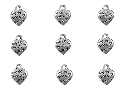 ALIMITOPIA 100pcs Made with Love Lettering Charm Peach Heart Shape Double-side pendant for DIY Bracelet Necklace Jewelry Making Findings(Silver Tone) - Image 1