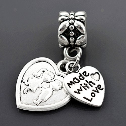 ALIMITOPIA 100pcs Made with Love Lettering Charm Peach Heart Shape Double-side pendant for DIY Bracelet Necklace Jewelry Making Findings(Silver Tone) - Image 4