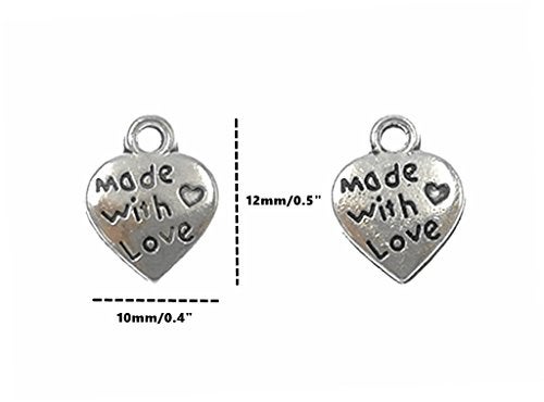 ALIMITOPIA 100pcs Made with Love Lettering Charm Peach Heart Shape Double-side pendant for DIY Bracelet Necklace Jewelry Making Findings(Silver Tone) - Image 2