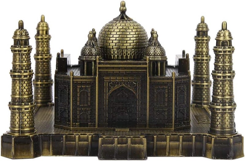 نم��ذج تاج محل الهندي من المعدن، نسخة طبق الأصل من المبنى، ديكور منزلي معلم، تحفة مصغرة من سبيكة برونزية عتيقة مع حرفية رائعة لعرض على مكتب المكتب أو الرف. - Image 4