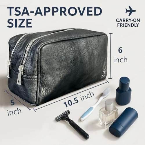 RUSTIC TOWN Full Grain Leather Travel Toiletry Bag - Cosmetic Makeup Kit Organizer (Medium, Black) - Image 3