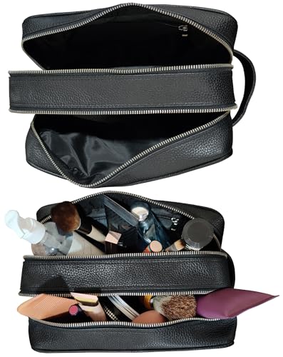 RUSTIC TOWN Full Grain Leather Travel Toiletry Bag - Cosmetic Makeup Kit Organizer (Medium, Black) - Image 4
