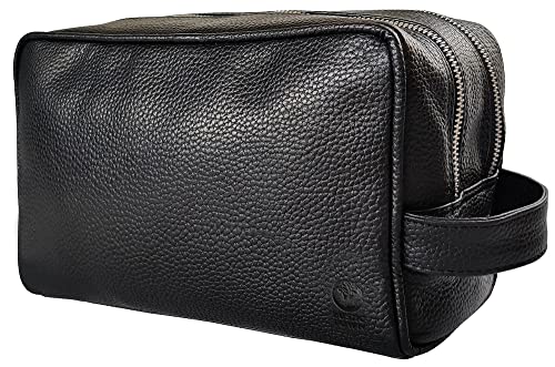 RUSTIC TOWN Full Grain Leather Travel Toiletry Bag - Cosmetic Makeup Kit Organizer (Medium, Black) - Image 1