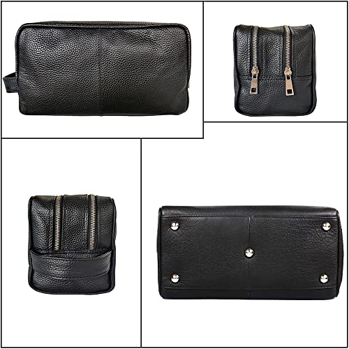 RUSTIC TOWN Full Grain Leather Travel Toiletry Bag - Cosmetic Makeup Kit Organizer (Medium, Black) - Image 5