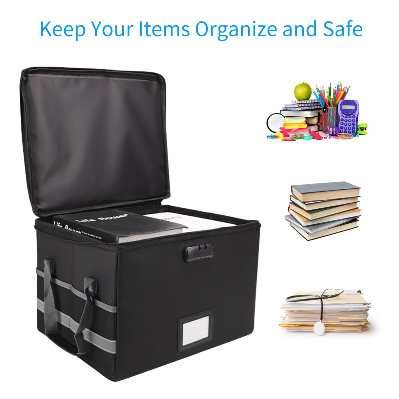 Fireproof Document Storage Box 39.5x31x25.5cm Waterproof With Dual Zippers - 3-Digit Lock Foldable Document Organizer for Home Office, Car Trunk And Personal Storage - Image 5