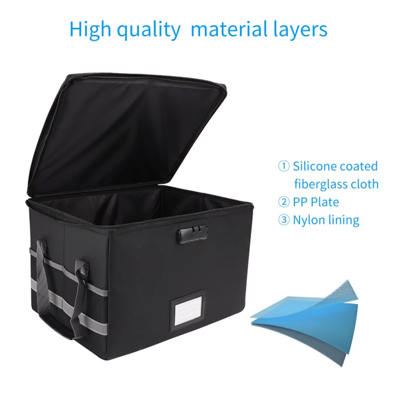Fireproof Document Storage Box 39.5x31x25.5cm Waterproof With Dual Zippers - 3-Digit Lock Foldable Document Organizer for Home Office, Car Trunk And Personal Storage - Image 3