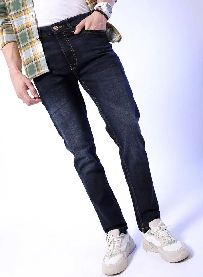 The Indian Garage Co The Indian Garage Co Men Dark Blue Mid Rise Slim Fit Faded Jeans