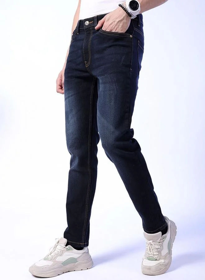 The Indian Garage Co The Indian Garage Co Men Dark Blue Mid Rise Slim Fit Faded Jeans