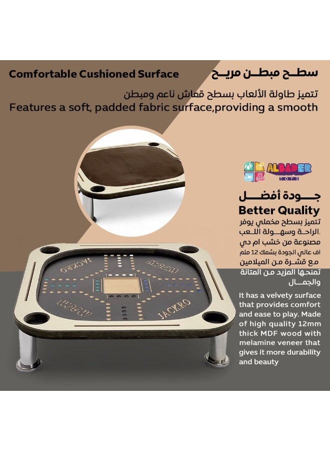 ALBADER 2 in 1 Baloot and Jackaroo Table Small Size Premium Wooden Game Table Multi Color Jackaroo Board with Cards Set Velvet Surface Cup Holders Home Gaming Table Compact Design with Full Accessories - Image 4