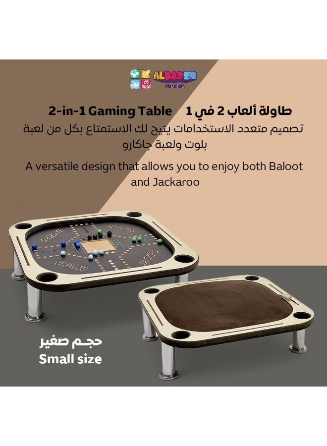 ALBADER 2 in 1 Baloot and Jackaroo Table Small Size Premium Wooden Game Table Multi Color Jackaroo Board with Cards Set Velvet Surface Cup Holders Home Gaming Table Compact Design with Full Accessories - Image 2