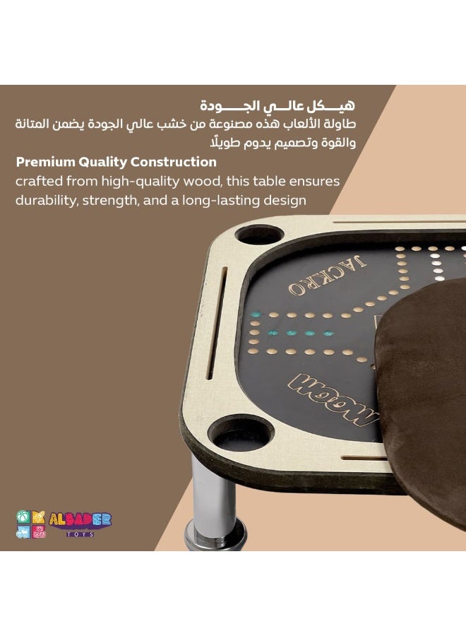 ALBADER 2 in 1 Baloot and Jackaroo Table Small Size Premium Wooden Game Table Multi Color Jackaroo Board with Cards Set Velvet Surface Cup Holders Home Gaming Table Compact Design with Full Accessories - Image 3