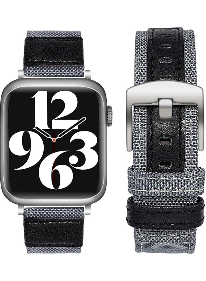 Compatible with Apple Watch 42mm, 44mm, 45mm, and 49mm straps. Durable nylon watch band for men and women. Replacement fabric strap, gray and black. - Image 2