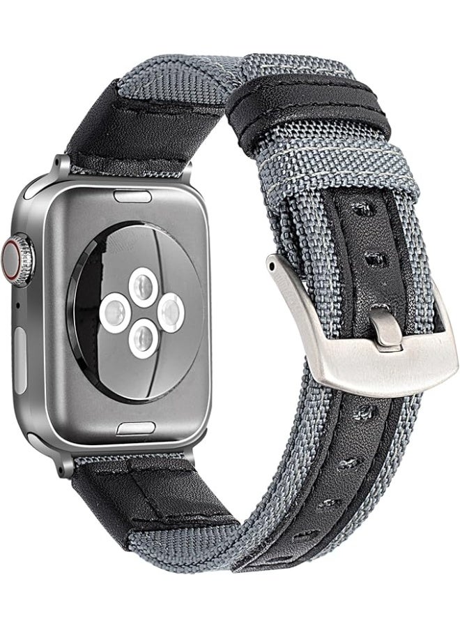 Compatible with Apple Watch 42mm, 44mm, 45mm, and 49mm straps. Durable nylon watch band for men and women. Replacement fabric strap, gray and black. - Image 1
