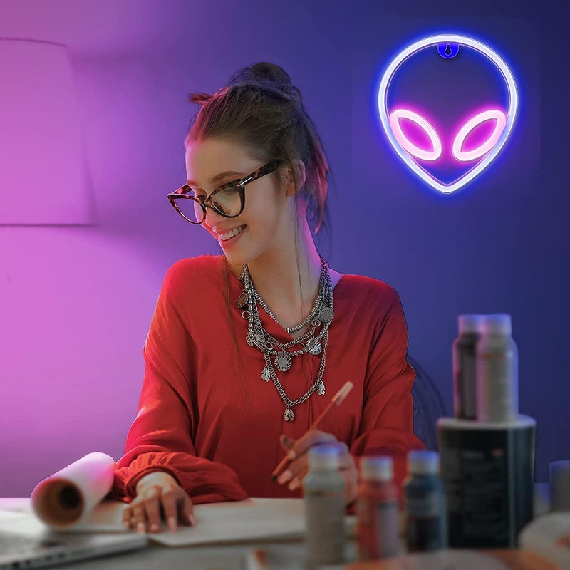 SOLARAE Alien Neon Light, Wall Decor Battery/USB Operated LED Sign, Pink-Yellow for Home, Kids Room, Bar, Festival, Birthday, Wedding Party - Image 5