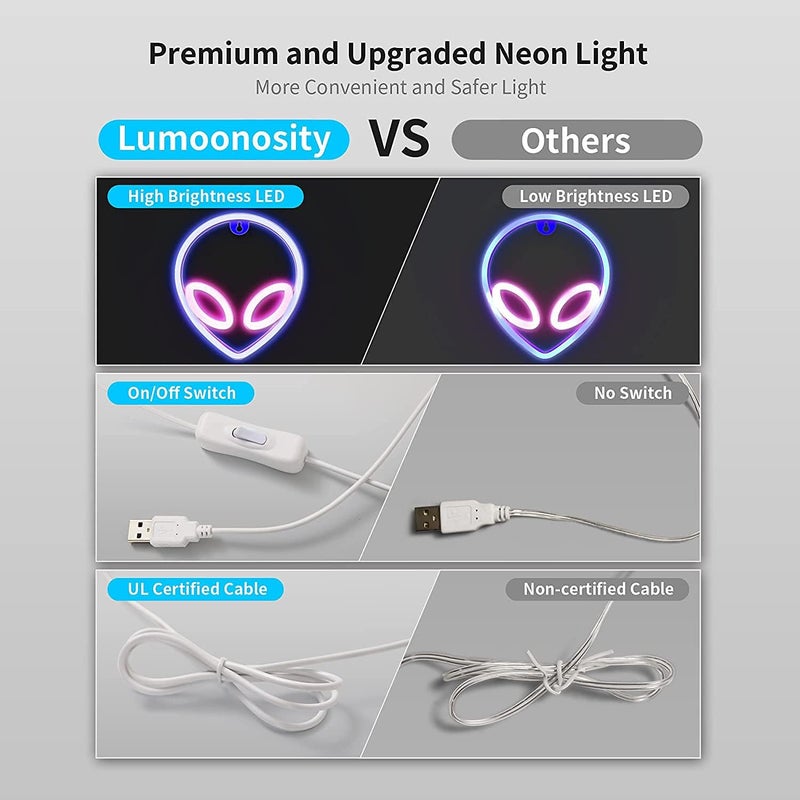 SOLARAE Alien Neon Light, Wall Decor Battery/USB Operated LED Sign, Pink-Yellow for Home, Kids Room, Bar, Festival, Birthday, Wedding Party - Image 2