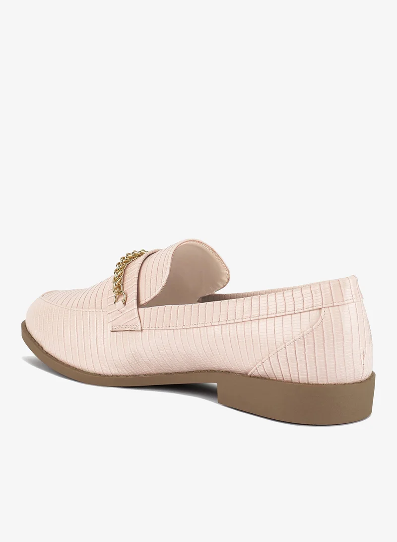 London Rag Nude Nude Low Block Loafers Adorned with Golden Chain for Women | Best Price UAE